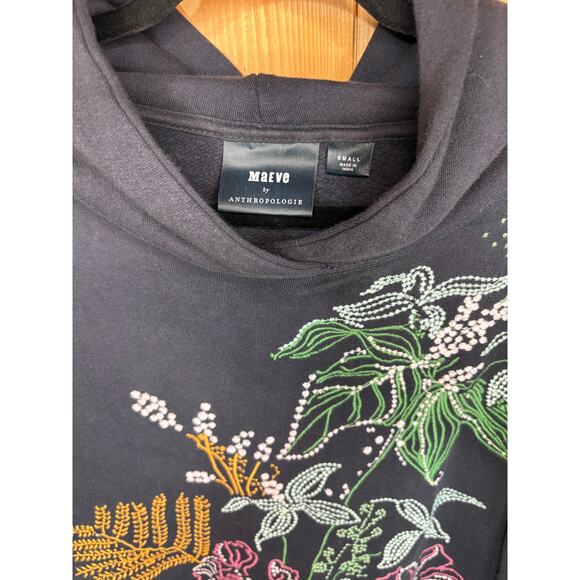 Maeve Anthropologie Black Sweatshirt Small Floral Embroidery - Picture 3 of 4